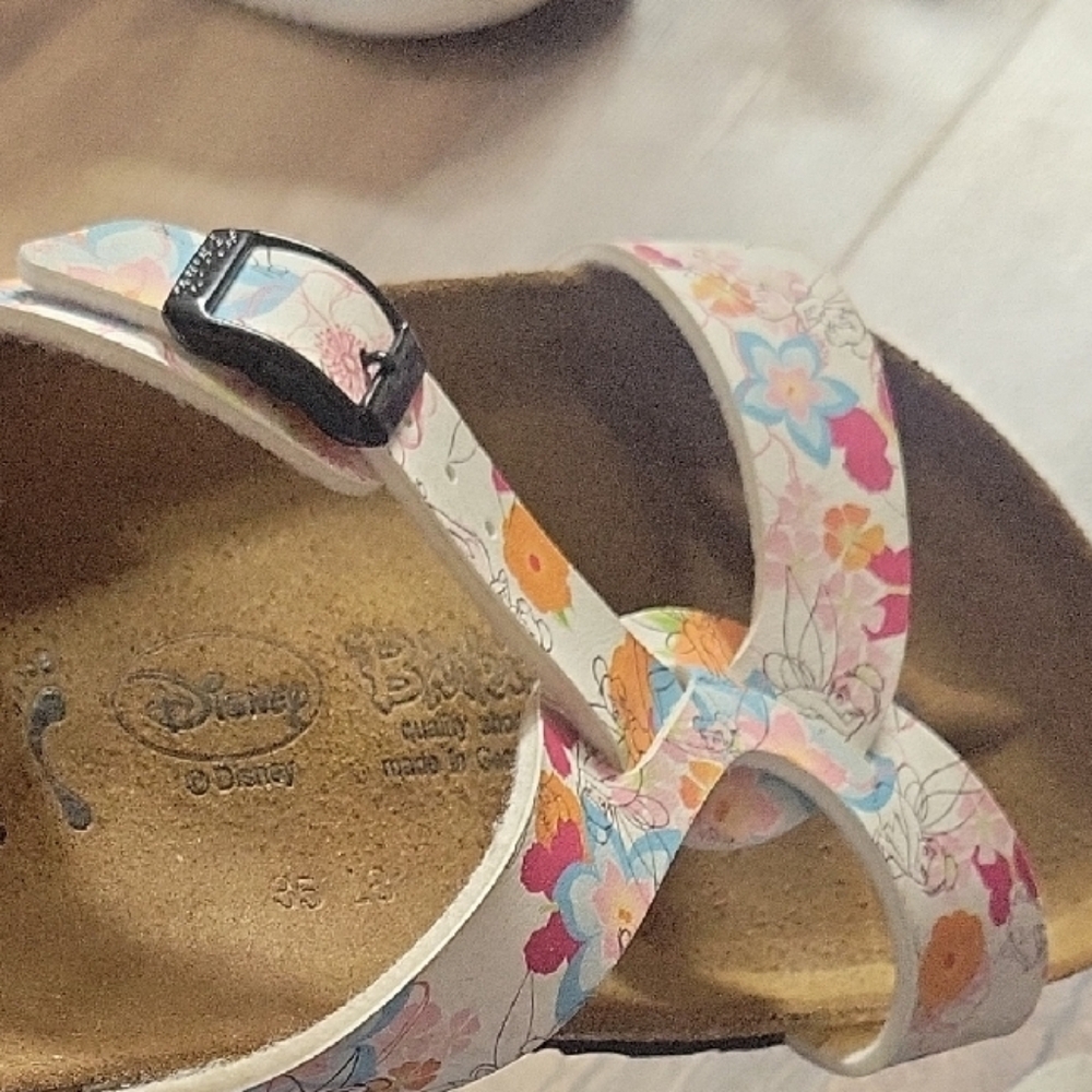 Birkenstock Women's Floral Sandals - White and Pink Tinker Bell